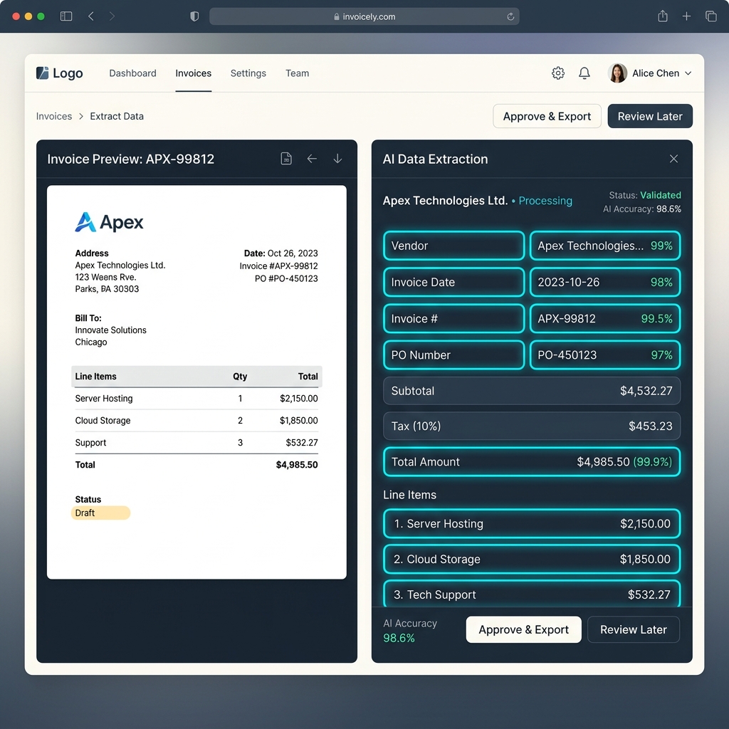 AI Agent extracting data from an invoice