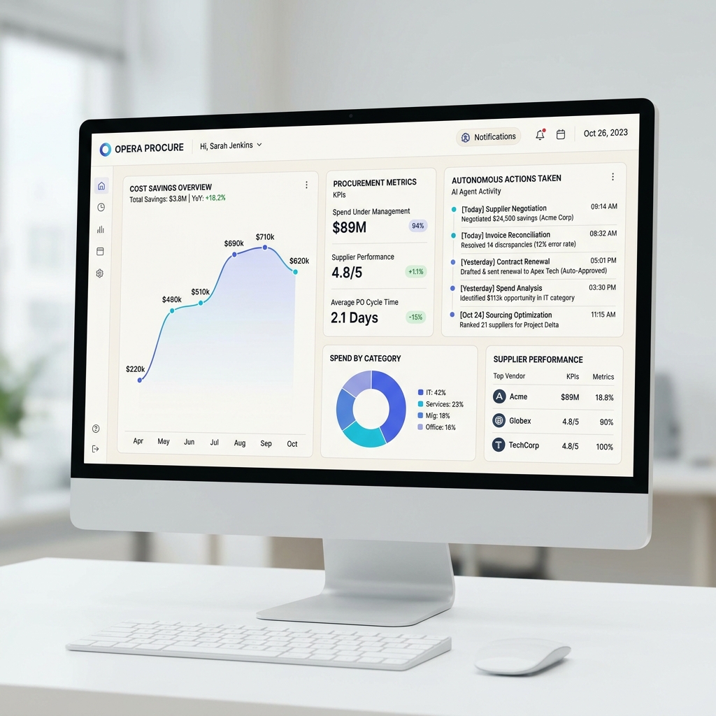 Enterprise Procurement Dashboard showing cost savings